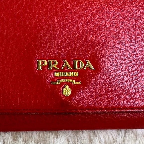 Prada Long Wallet Red Leather Gold Hardware - Picture 3 of 13